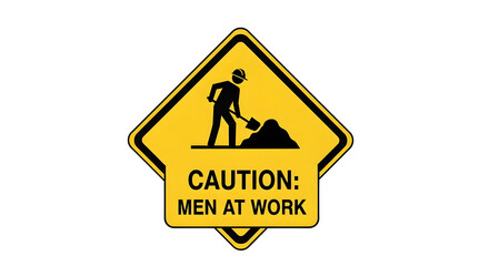Obraz premium Caution sign with men at work on construction site