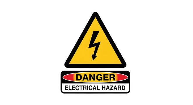 Warning sign indicating electrical hazard with lightning symbol on yellow triangle and danger text below