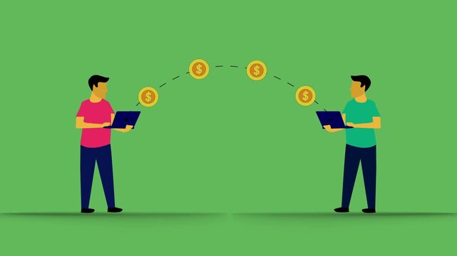 Businessman using laptops and Dollar coin transfer digitally. Two Laptop computers with dollar coin send and upload. Crypto currency exchange concept.