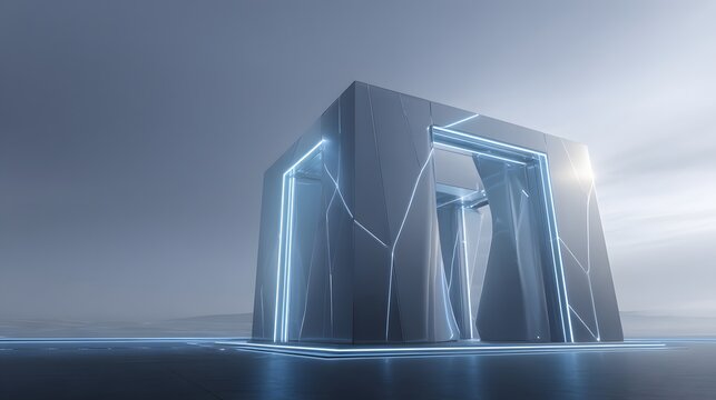 Futuristic metallic structure serene landscape modern innovation creative concept tranquil sci-tech design