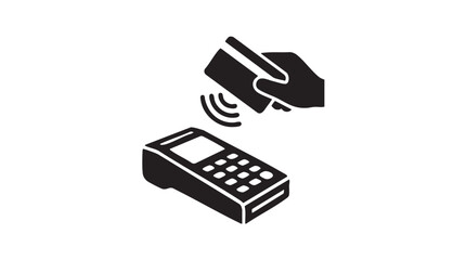 Black Contactless Payment Icon with Credit Card and POS Terminal