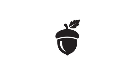 Minimalist Black Acorn with Leaf Icon Vector
