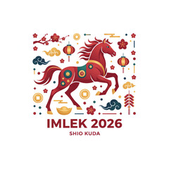 Naklejka premium Vibrant Year of the Horse Imlek 2026 Illustration
