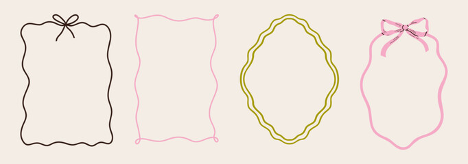 Elegant hand drawn frame set with vintage swirls, ribbons, and bows. Whimsical doodle borders for wedding invitations, greeting cards, or christmas festive designs © anya