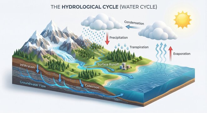 Hydrological Water Cycle 3D Isometric Infographic Illustration