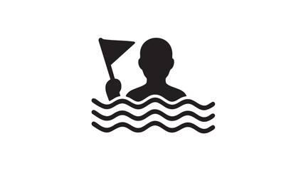 Black Silhouette Swimmer with Safety Flag Icon Vector
