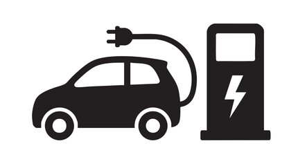Black Electric Vehicle Charging Station Icon Vector