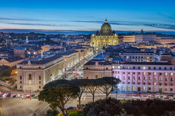 St. Peter's Basilica in Vatican City at Blue Hour