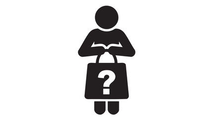 Black Silhouette Person Holding Shopping Bag with Question Mark Icon Vector