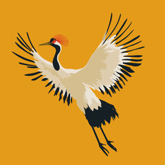 Fototapeta premium Elegant Flying Crane Against a Bright Yellow Background