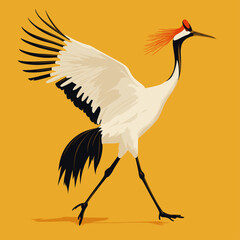 Fototapeta premium Elegant Flying Crane Against a Bright Yellow Background