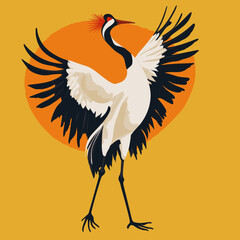 Fototapeta premium Elegant Flying Crane Against a Bright Yellow Background