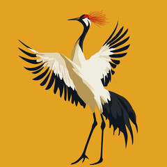 Fototapeta premium Elegant Flying Crane Against a Bright Yellow Background