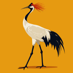 Obraz premium Elegant Flying Crane Against a Bright Yellow Background