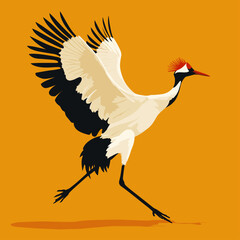 Obraz premium Elegant Flying Crane Against a Bright Yellow Background