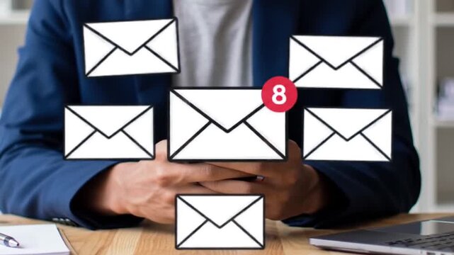 Business Email Management Video. Smartphone with Multiple Envelope Notifications Video. Digital Communication Overload Video.