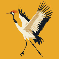 Obraz premium Elegant Flying Crane Against a Bright Yellow Background