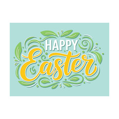 Obraz premium Happy Easter Decorative Lettering with Floral Elements