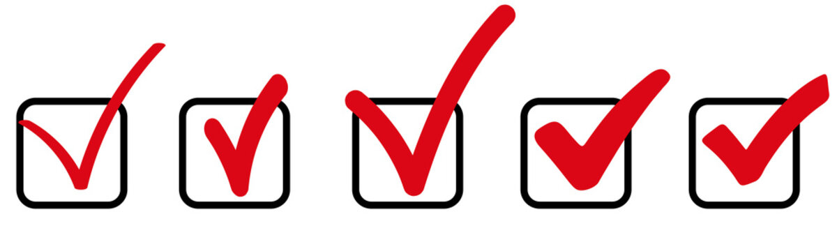 Hand drawn red checkmark icon illustration design set