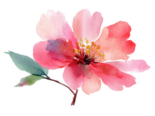 Naklejka premium Watercolor Floral Delight: A delicate watercolor painting presents a vibrant, blossoming flower, showcasing soft hues and intricate details that embody the essence of springtime.