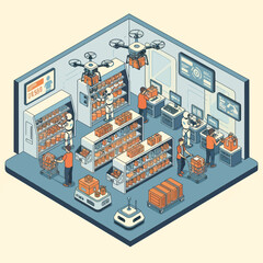 Fototapeta premium Warehouse Automation with Robots and Drones.