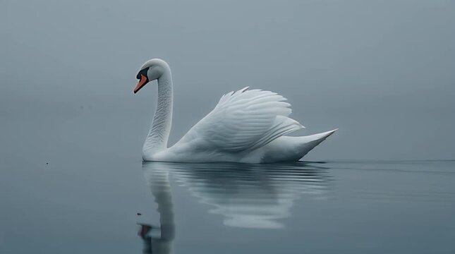 Minimal Nature Scene of Swan on Quiet Lake