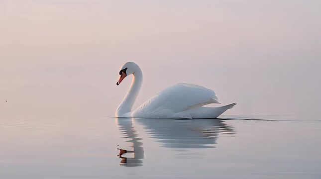 Serene Lake Footage with Single White Swan