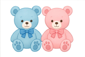 Fototapeta premium Blue and pink teddy bears for gender reveal twins