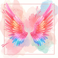 Colorful rainbow angel wings in watercolor splash style, spiritual art