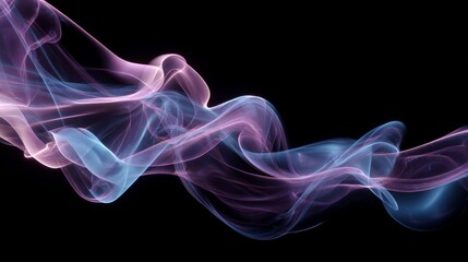 Fototapeta premium Wavy, ethereal composition of pastel pink and blue smoke on a black backdrop, creating a sense of movement