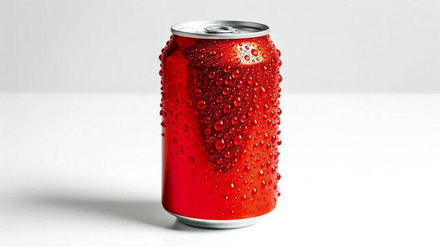 Macro Shot Of Crushed Red Aluminum Soda Can Transforming Into Glossy Pristine Cylinder With Cold Condensation Droplets On Clean Table