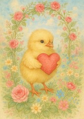 Fototapeta premium Chick holding heart wallpaper