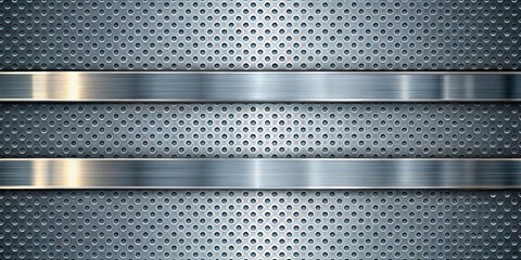 Abstract metallic background with brushed steel plates and perforated metal texture