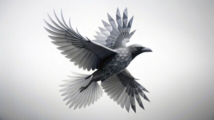 Abstract Geometric Raven in Flight A Monochromatic Study of Wings and Form
