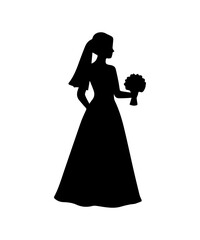 Fototapeta premium Bride abstract silhouette holding a bouquet and wearing a wedding dress with veil