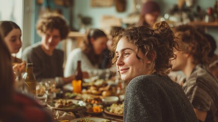 Cozy Indoor Gathering with Friends and Food