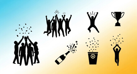 Fototapeta premium Celebration Icons Showing Success and Victory.