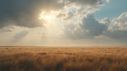 Fototapeta premium Clouds casting shadows over plains. Ultra realistic cloud formations and effects. Beautiful landscapes with moving shadows. Nature's art: clouds and plains combined.