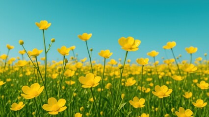Fototapeta premium Vibrant yellow flowers under sky wallpaper for desktop