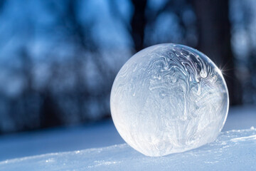 Frozen Soap Bubble Glows as Morning Sun Rises
