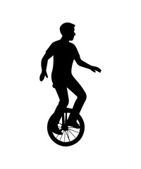 Fototapeta premium Man riding unicycle silhouette balancing and performing