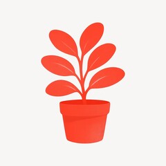 Fototapeta premium Minimalist red potted plant illustration.