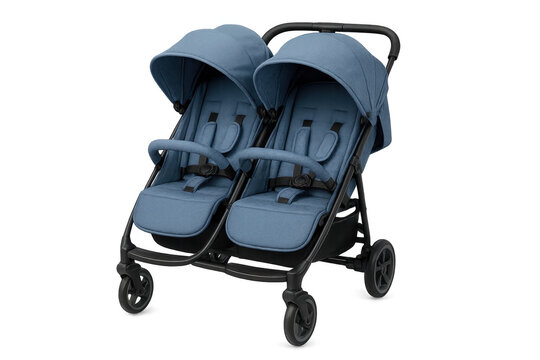 Blue double baby stroller for twins side-by-side