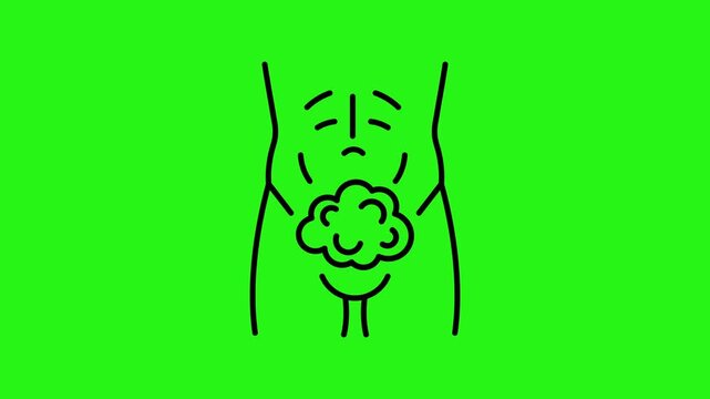 Animated abdomen bloating line icon showing gas buildup on green screen background
