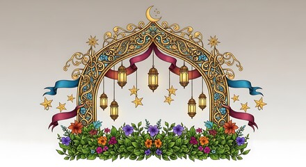Fototapeta premium Ornate lantern archway with floral base