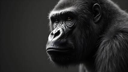 Obraz premium Black and white gorilla portrait. Ultra realistic gorilla artwork. Detailed texture of gorilla fur. Stunning monochrome wildlife photography.