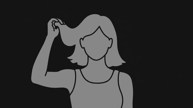 Woman Checking Hair Vector Illustration | Beauty and Hair Care Routine, Woman Touching Her Short Hair Silhouette on Pink Background Vector Animation