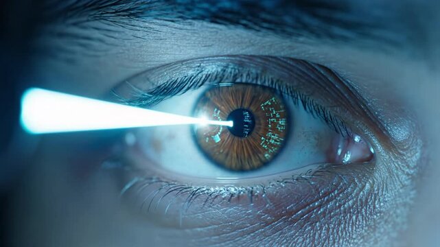 Biometric Iris Scan Laser Sweep with Data Shield Reflections Cyber Noir