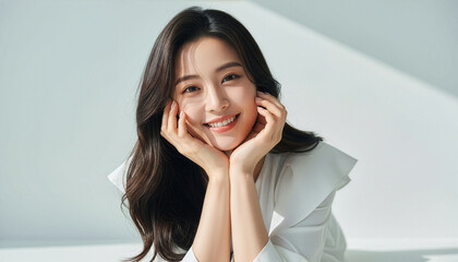 おしゃれなカットモデル女性の自然光ポートレート (Soft Radiance Portrait Series)	