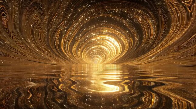 Abstract Gold Tunnel Stock Video with Shimmering Reflections